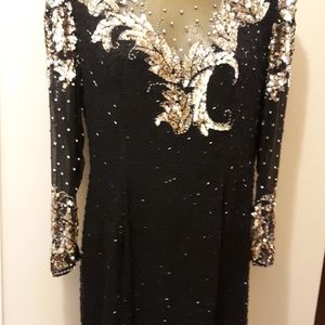 "NITE" BEADED SEQUINED FITTED DRESS